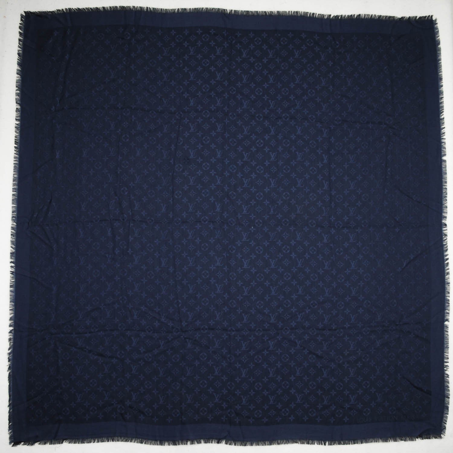 Louis Vuitton Wool Silk Monogram Shawl Blue Nuit 3 of 5