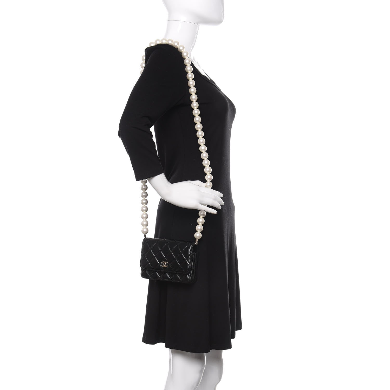 Chanel Calfskin Quilted Mini Maxi Pearls Wallet On Chain WOC Black 2 of 12