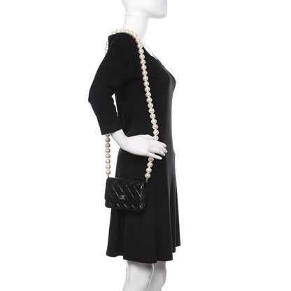 Chanel Calfskin Quilted Mini Maxi Pearls Wallet On Chain WOC Black 2 of 12
