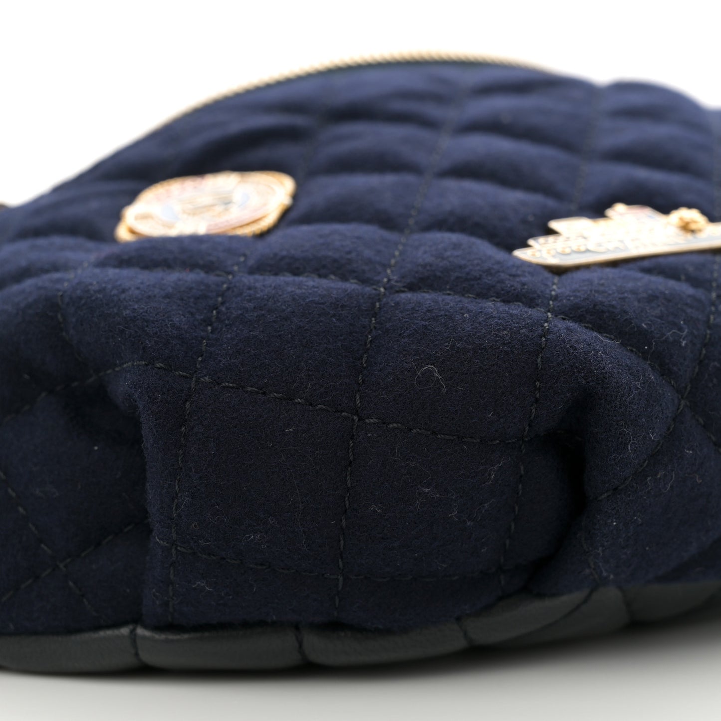 Wool Lambskin Quilted Paris Hamburg Charms Waist Bag Dark Navy