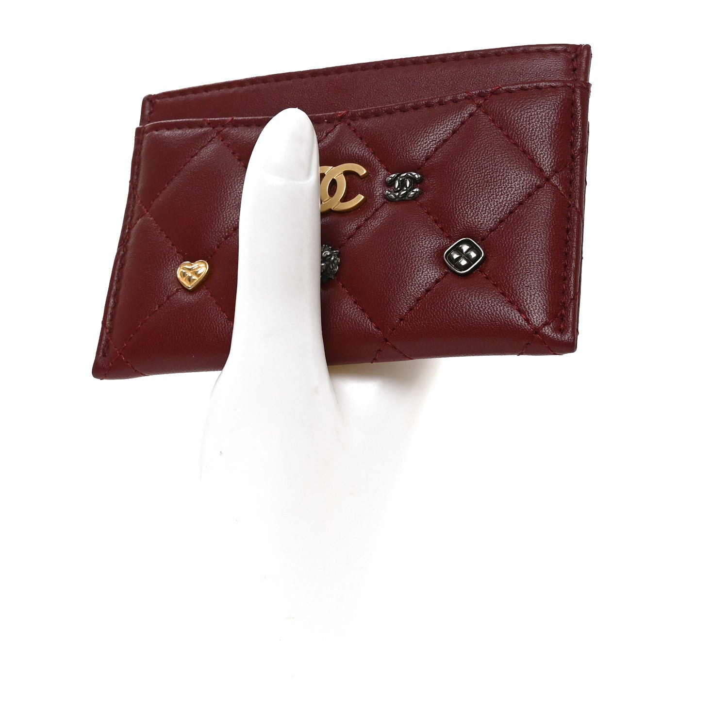 Chanel Lambskin Quilted Lucky Charms Card Holder Burgundy 2 of 8