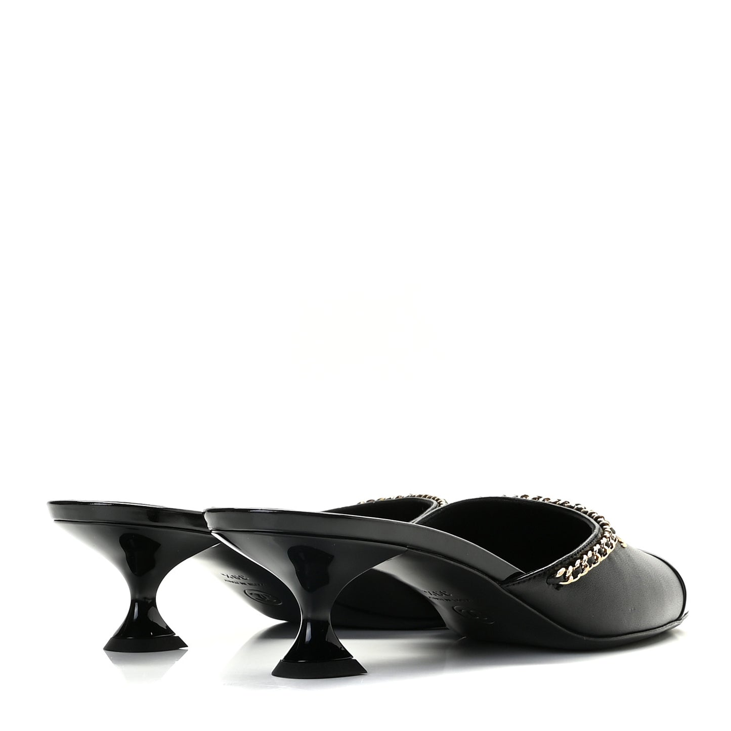 Lambskin Patent Chain CC Mules 39.5 Black