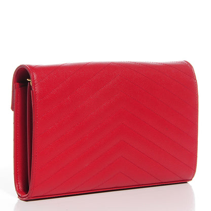 Saint Laurent Grain De Poudre Matelasse Chevron Monogram Chain Wallet Red 3 of 7