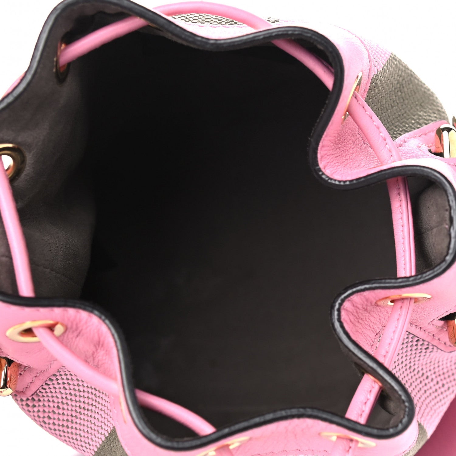 Fendi Raffia Vitello Seta F is Fendi Pequin Gingham Woven Mini Mon Tresor Bucket Bag Military Rosa Lollypop 4 of 5