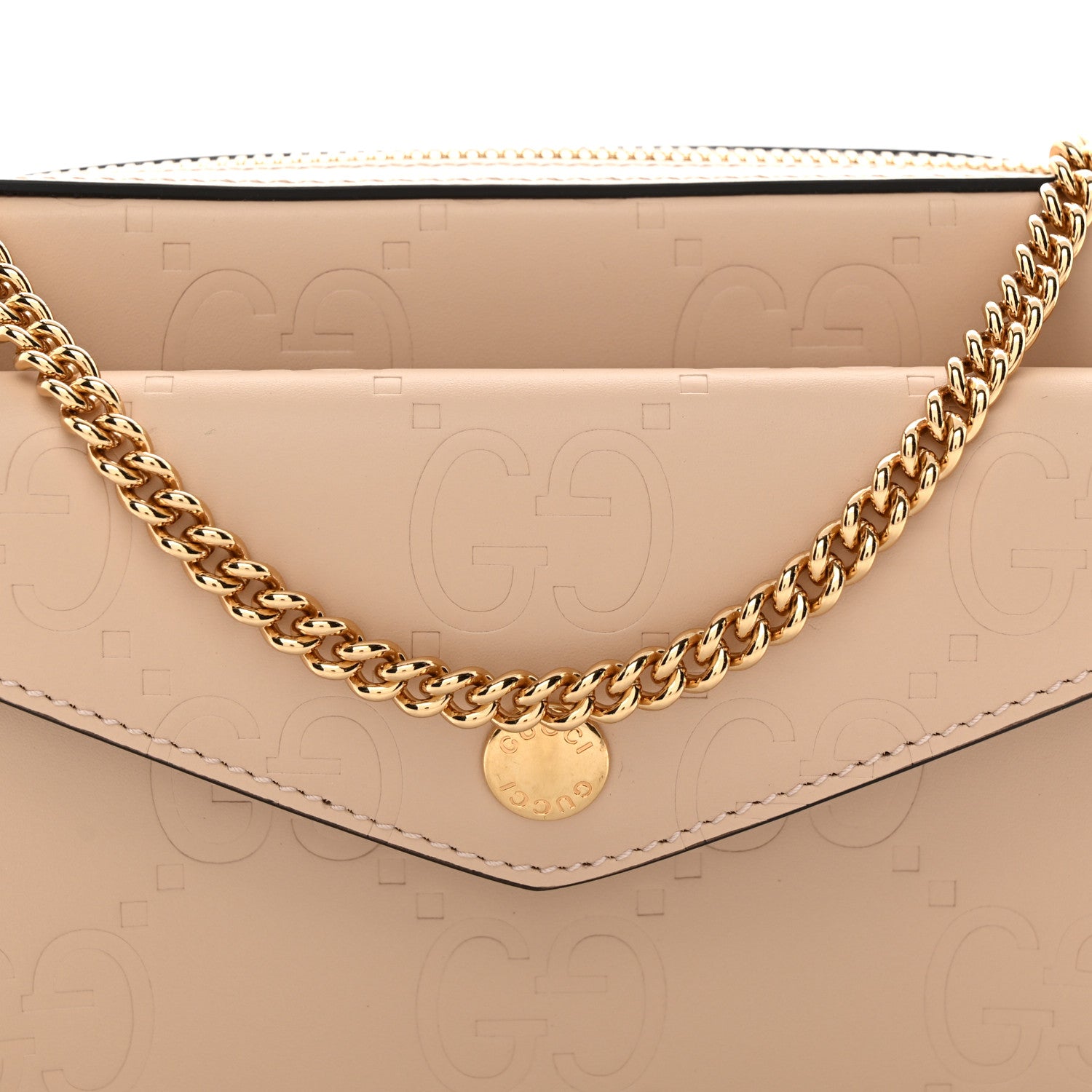 Gucci Calfskin GG Super Mini Debossed Chain Wallet Light Beige 8 of 10