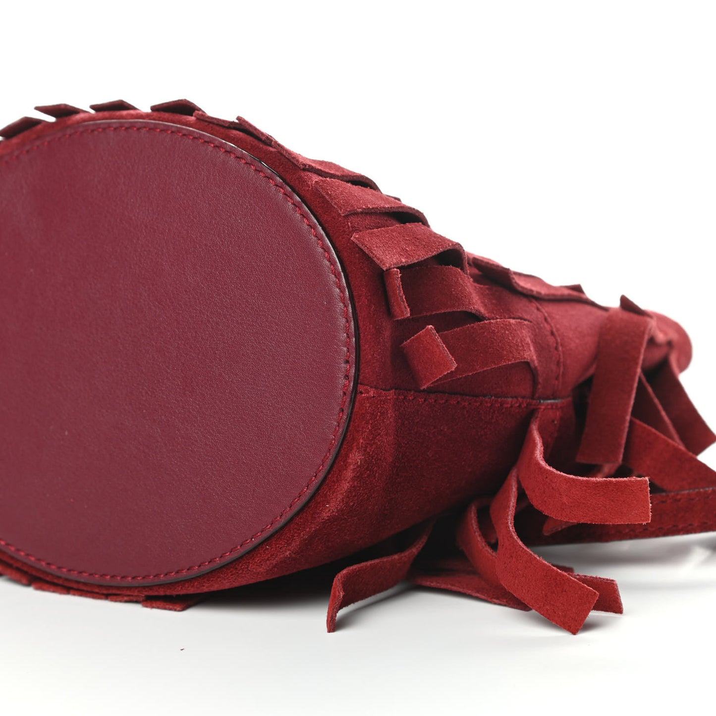 Suede Fringe Mini Bucket Bag Cherry