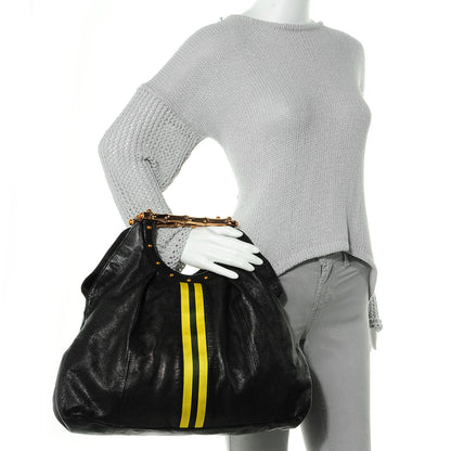 Gucci Leather Metal Bamboo Striped Tote Black 2 of 7