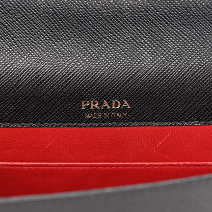 Prada Saffiano Lux Metal Logo Mini Chain Flap Crossbody Bag Black 7 of 13