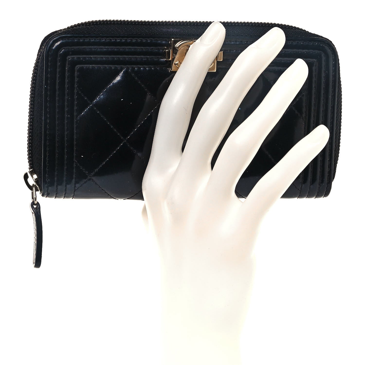 Chanel Patent Quilted Small Boy Zip Around Wallet Black 2 of 12