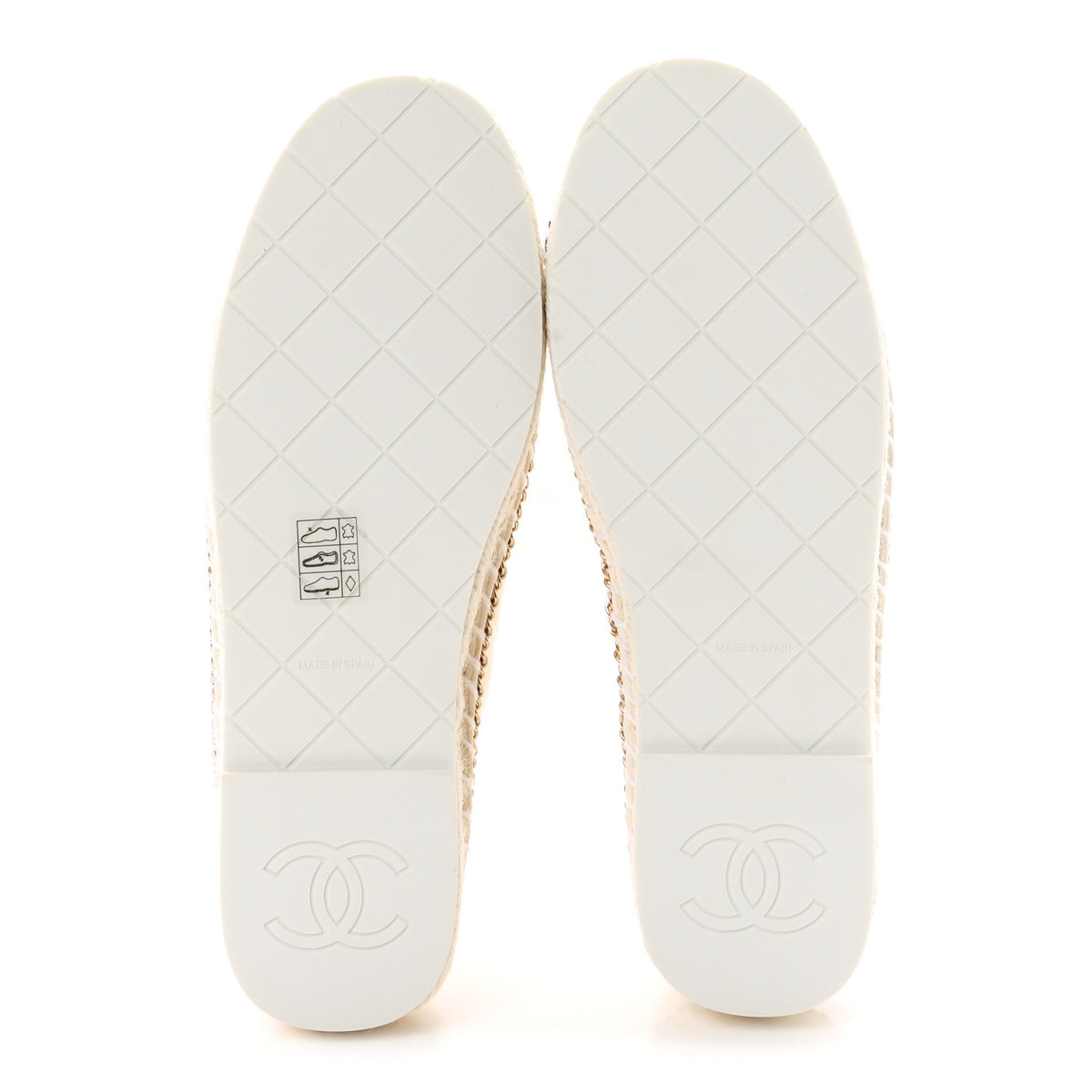Chanel Shiny Lambskin Quilted Grosgrain Cap Toe CC Chain Espadrilles 37 White Black 6 of 10