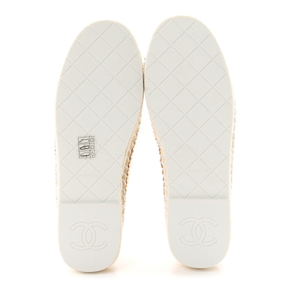 Chanel Shiny Lambskin Quilted Grosgrain Cap Toe CC Chain Espadrilles 37 White Black 6 of 10