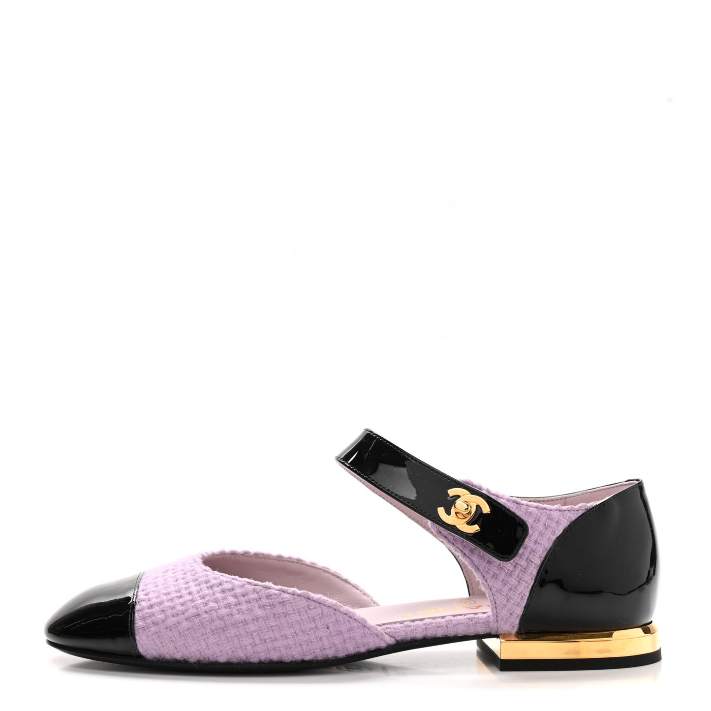 Tweed Patent Cap Toe Ballerina Flats 36.5 Light Pink Black