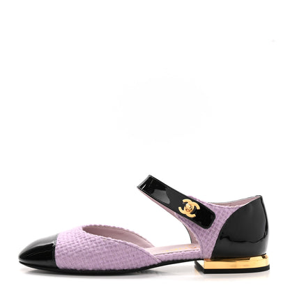 Chanel Tweed Patent Cap Toe Ballerina Flats 36.5 Light Pink Black 1 of 10