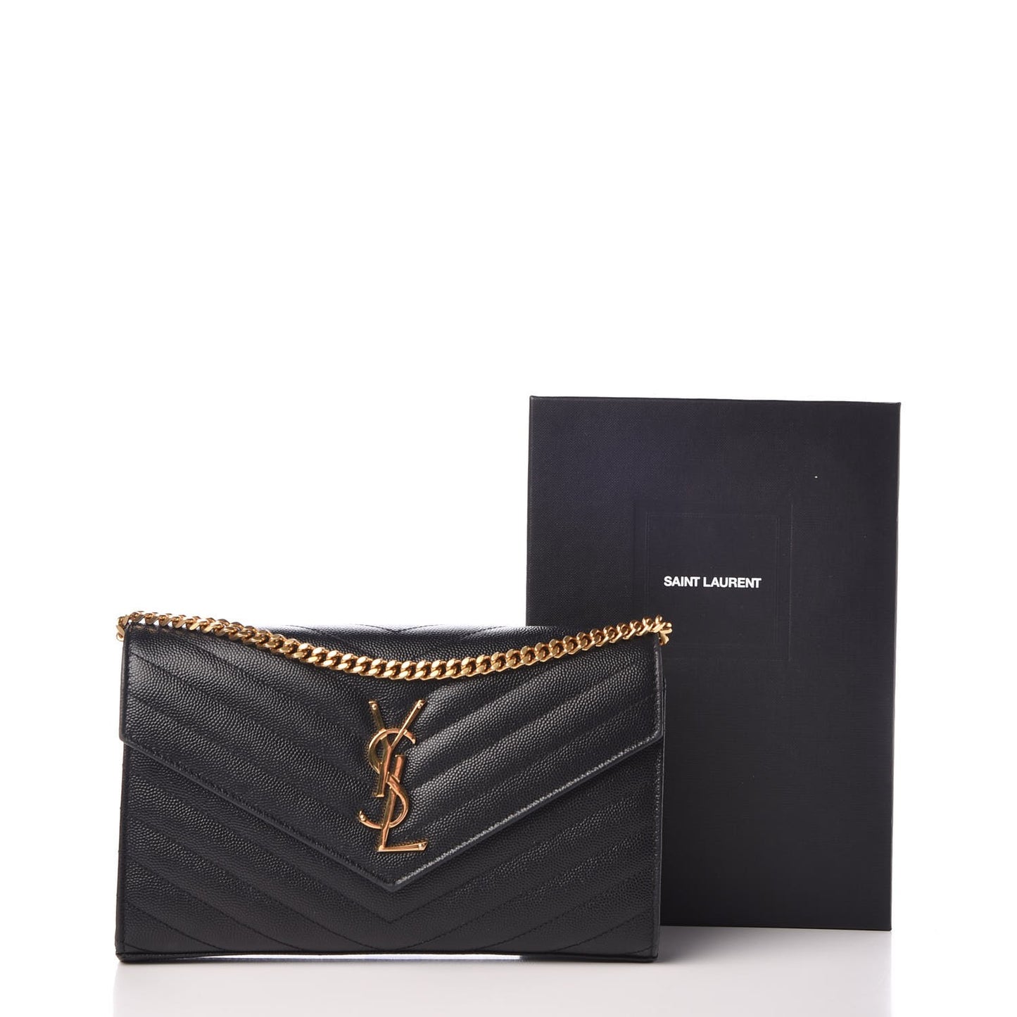 Grain De Poudre Matelasse Chevron Monogram Chain Wallet Black