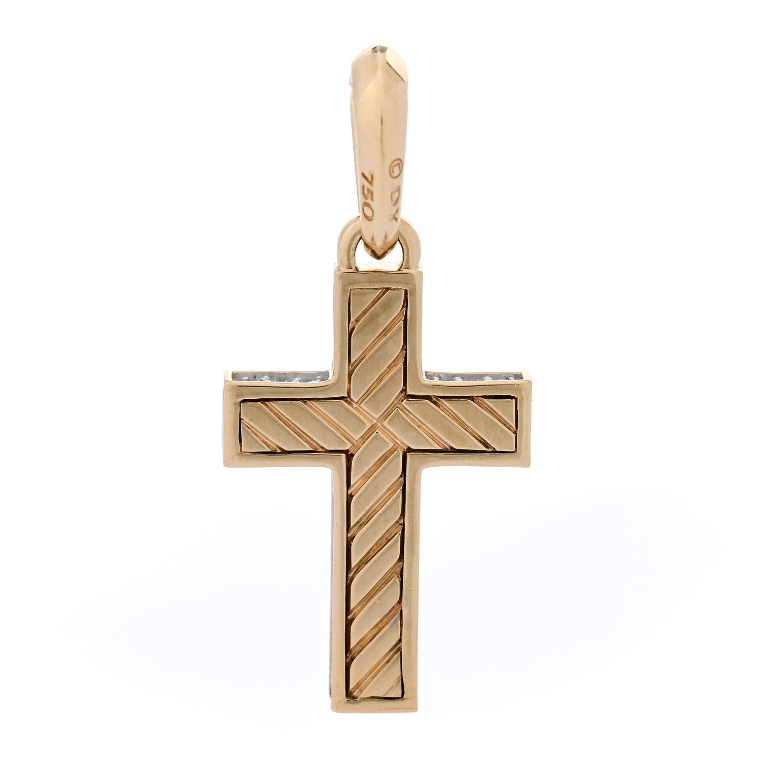 David Yurman 18K Yellow Gold Diamond 23mm Pave Cross Pendant 3 of 5