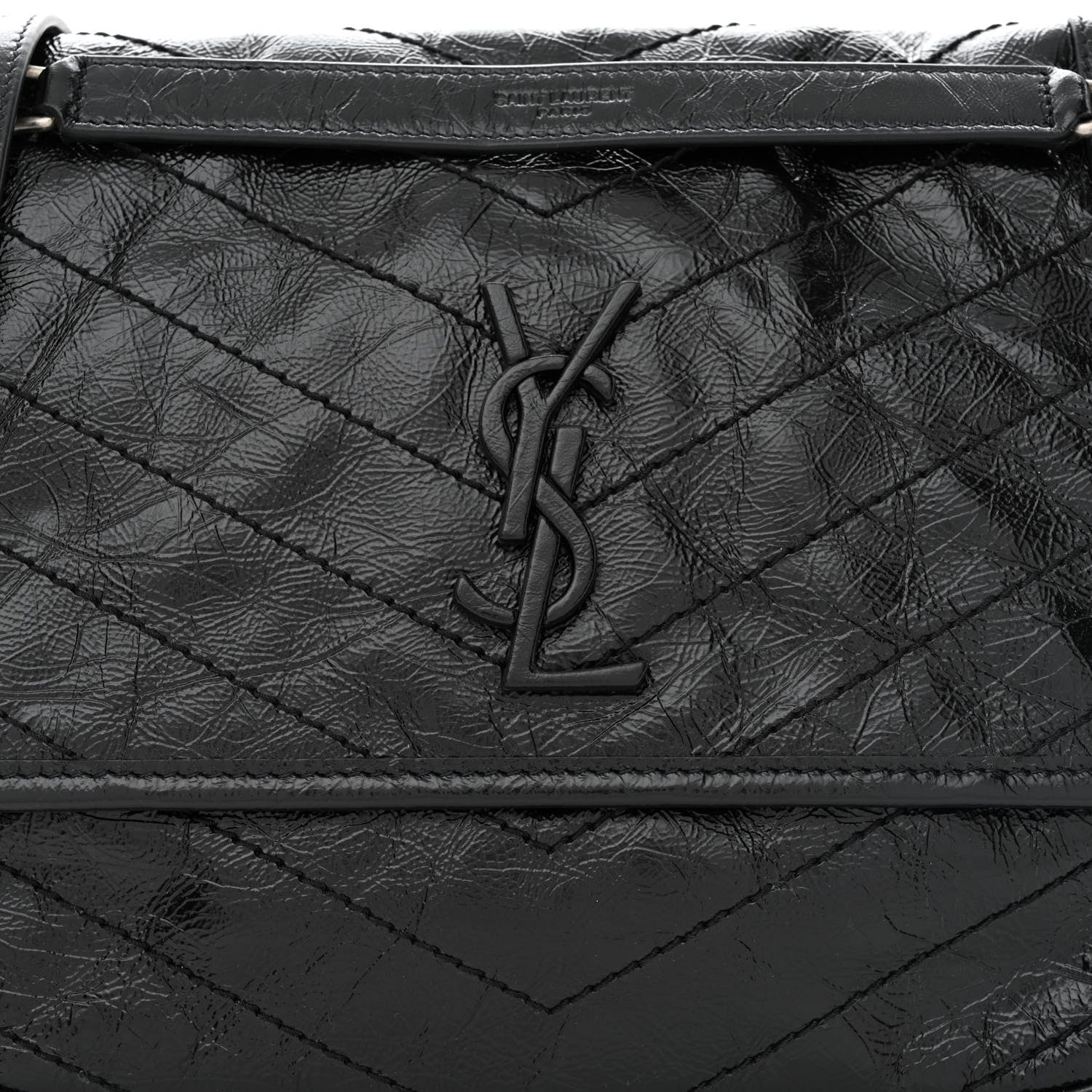 Saint Laurent Crinkled Calfskin Matelasse Monogram Medium Niki Chain Satchel Black 8 of 10