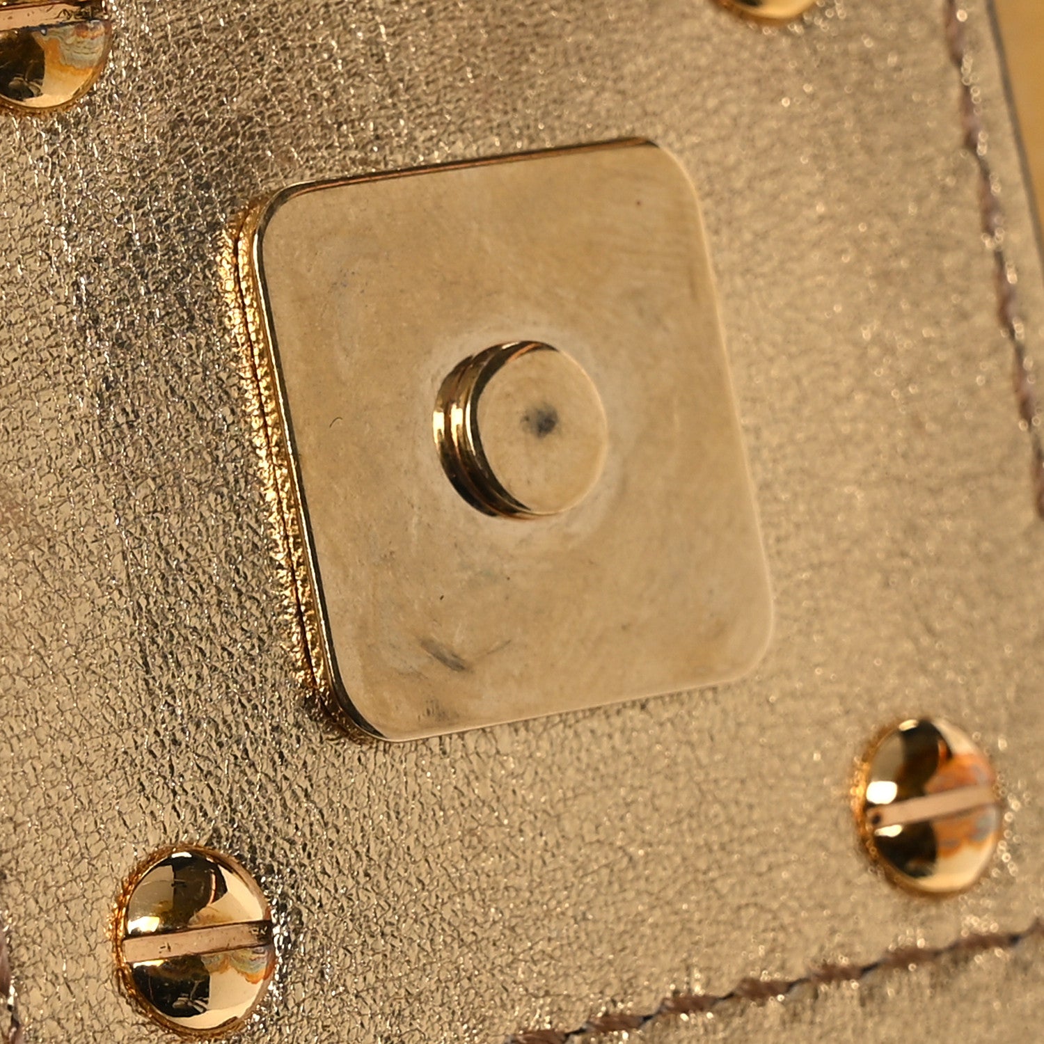 Fendi Vitello Catalan Mirror FF 1974 Embossed Mini Baguette Gold 11 of 14