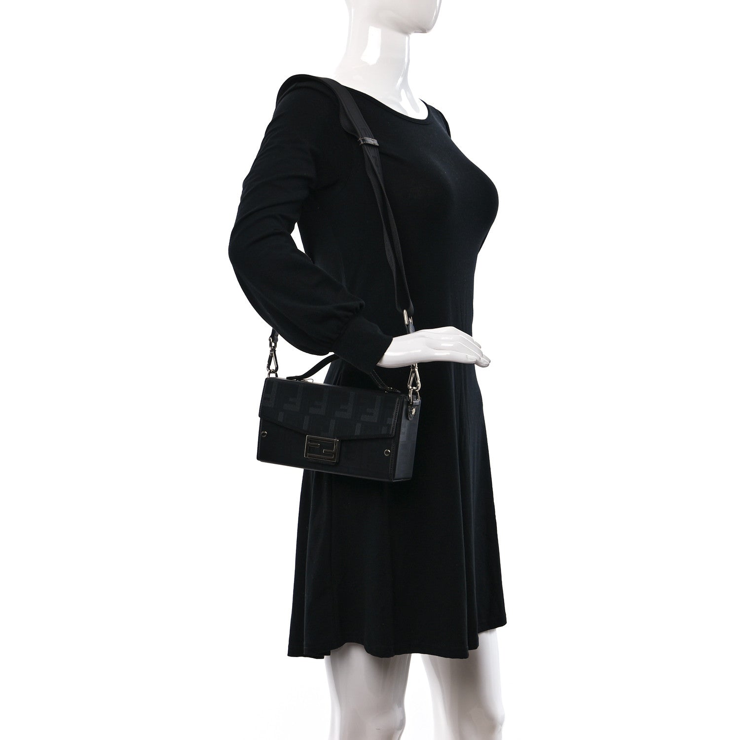 Fendi Vitello King FF Lines Embossed Baguette Soft Trunk Black 2 of 8