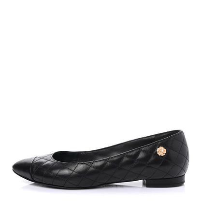 Chanel Aged Calfskin Quilted CC Cap Toe Ballerina Flats 35.5 Black 1 of 4