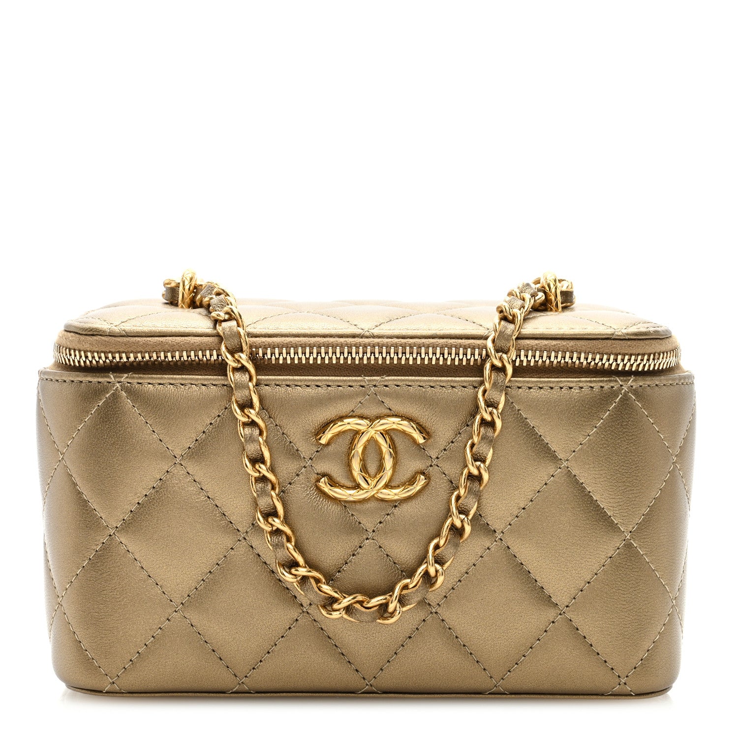 Chanel Metallic Lambskin Quilted Small CC Dynasty Vanity Case With Chain Gold 1 of 10