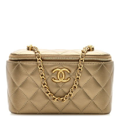 Chanel Metallic Lambskin Quilted Small CC Dynasty Vanity Case With Chain Gold 1 of 10