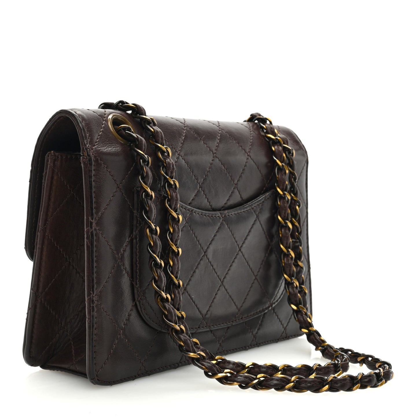 Lambskin Quilted Small Single Flap Dark Brown