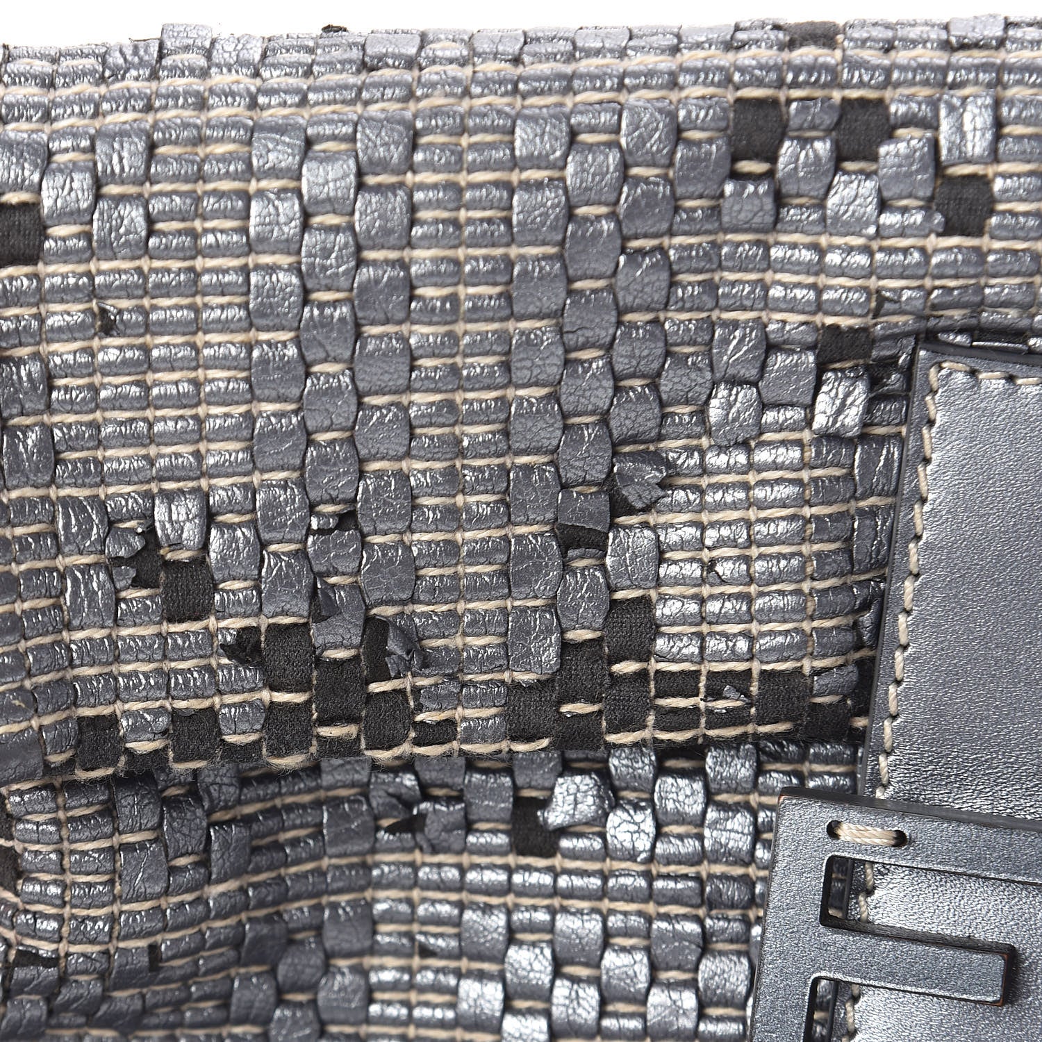 Fendi Metallic Lambskin Woven Baguette Light Grey 10 of 19