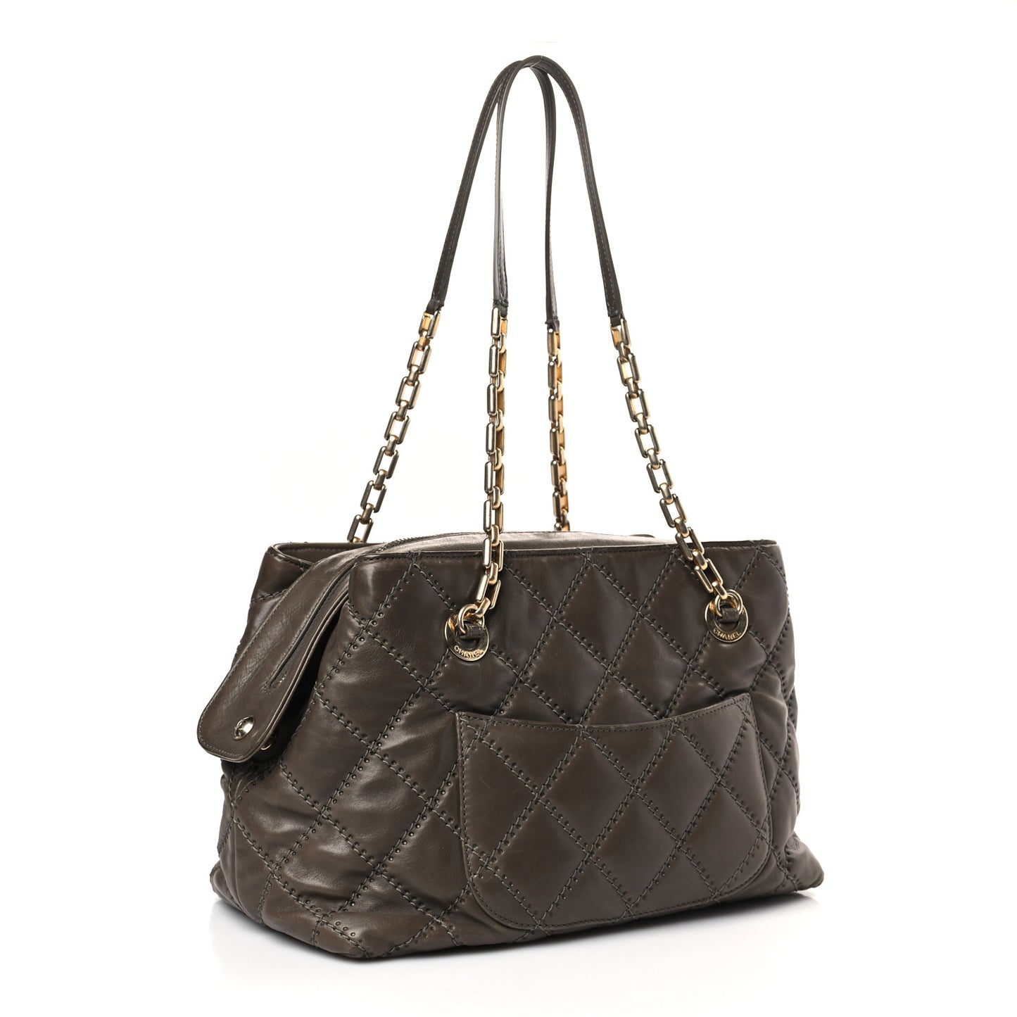 Calfskin Quilted Retro Chain Shoulder Bag Grey