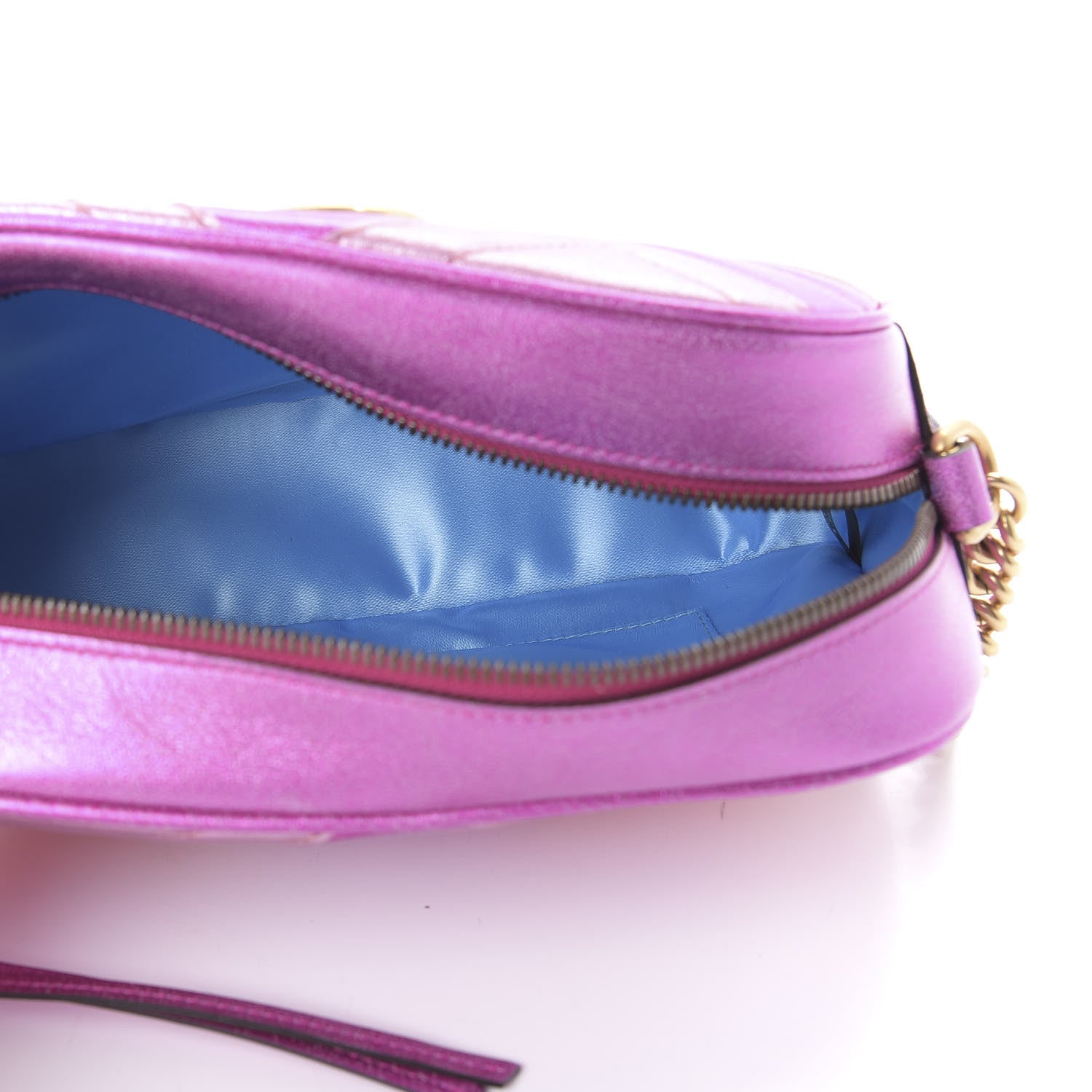 Gucci Laminated Nappa Matelasse Small GG Marmont Chain Shoulder Bag Fuxia Rosso Rosa 5 of 10