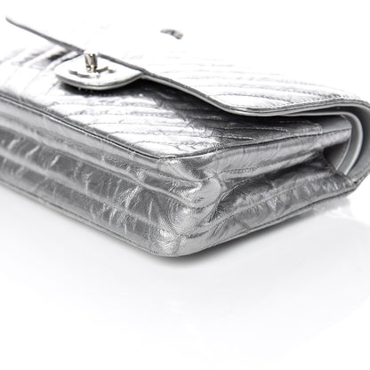 Chanel Metallic Crumpled Patent Chevron Quilted Medium Double Flap Silver 6 of 9
