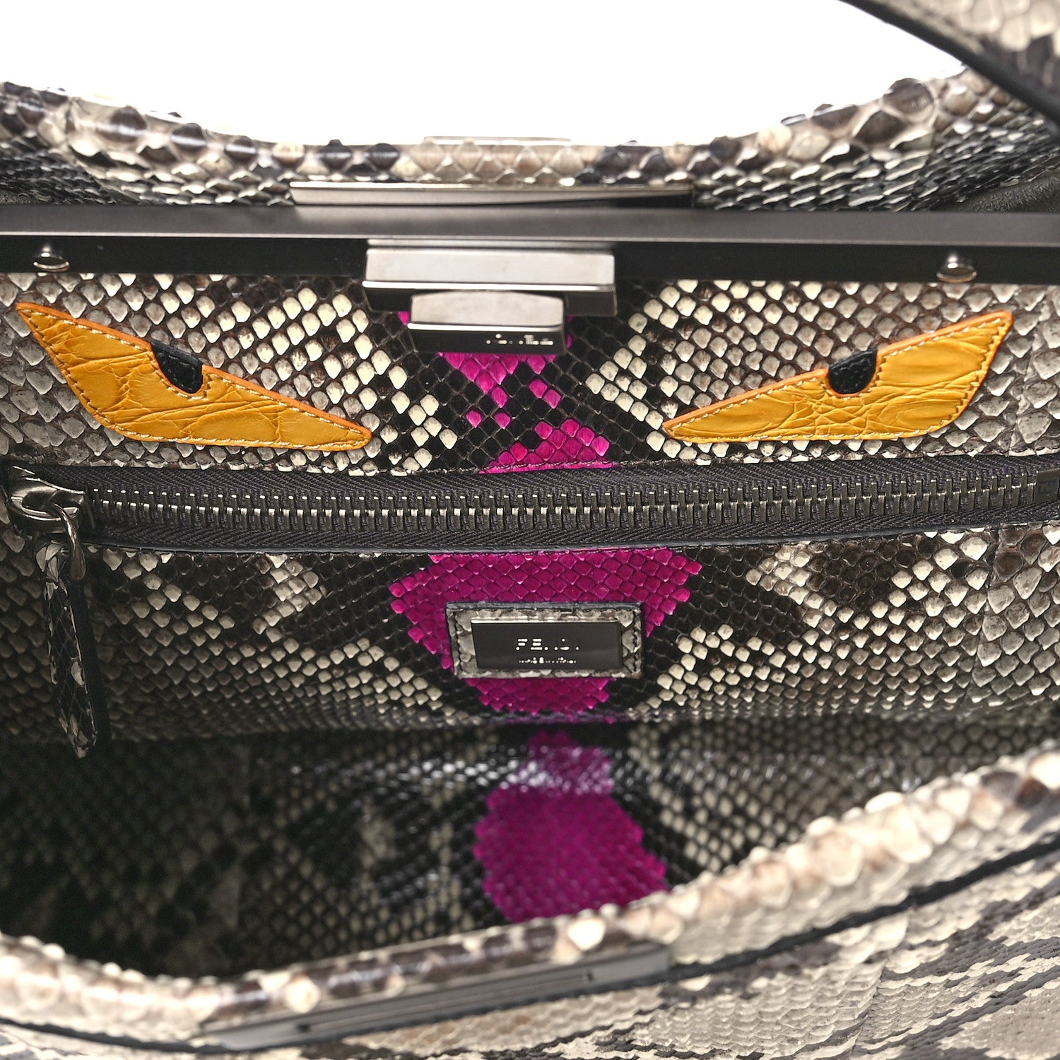 Fendi Snakeskin Crocodile Monster Eyes Large Peekaboo Iconic Satchel Roccia Magenta Girasole 6 of 9