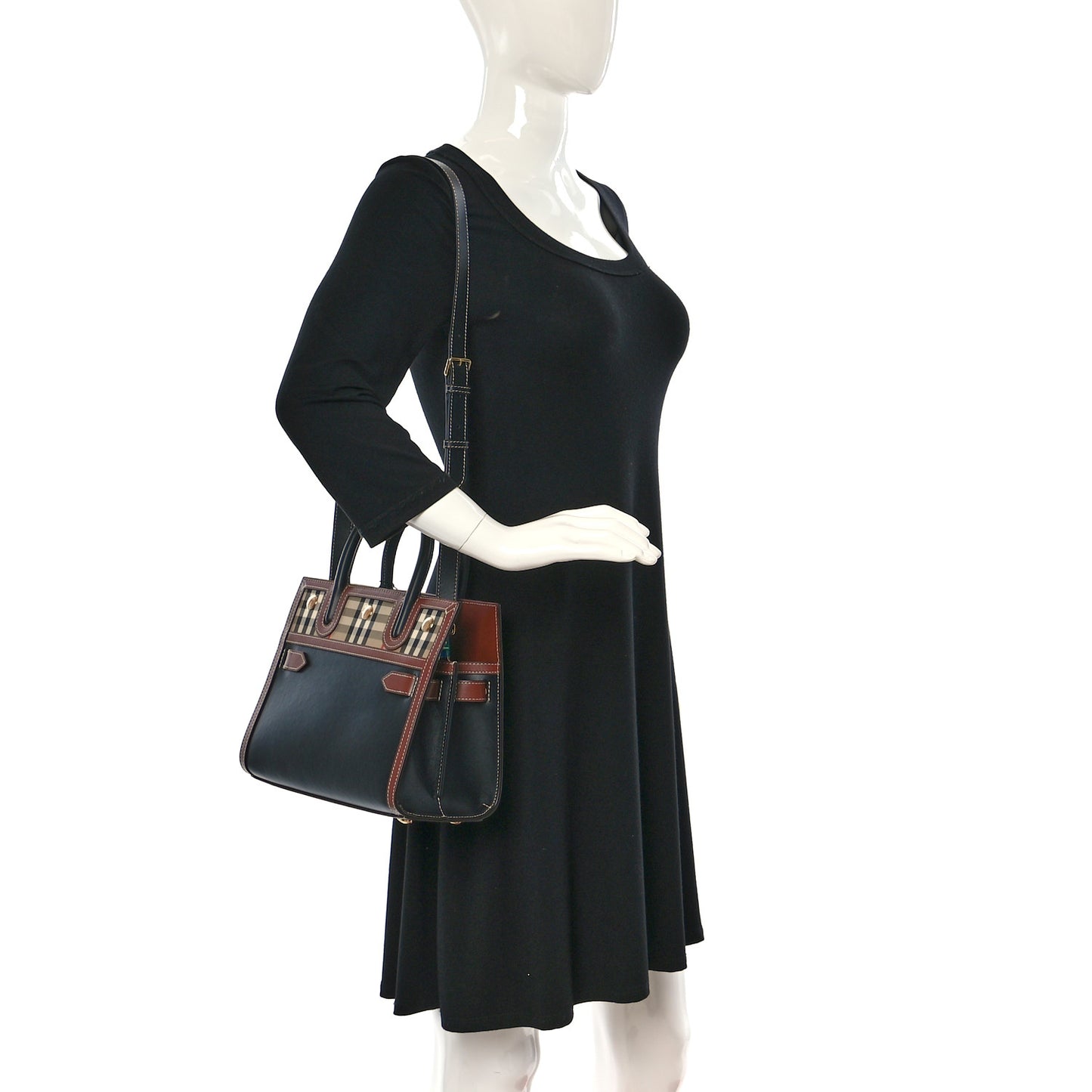 Calfskin Vintage Check Mini Two Handle Title Bag Black