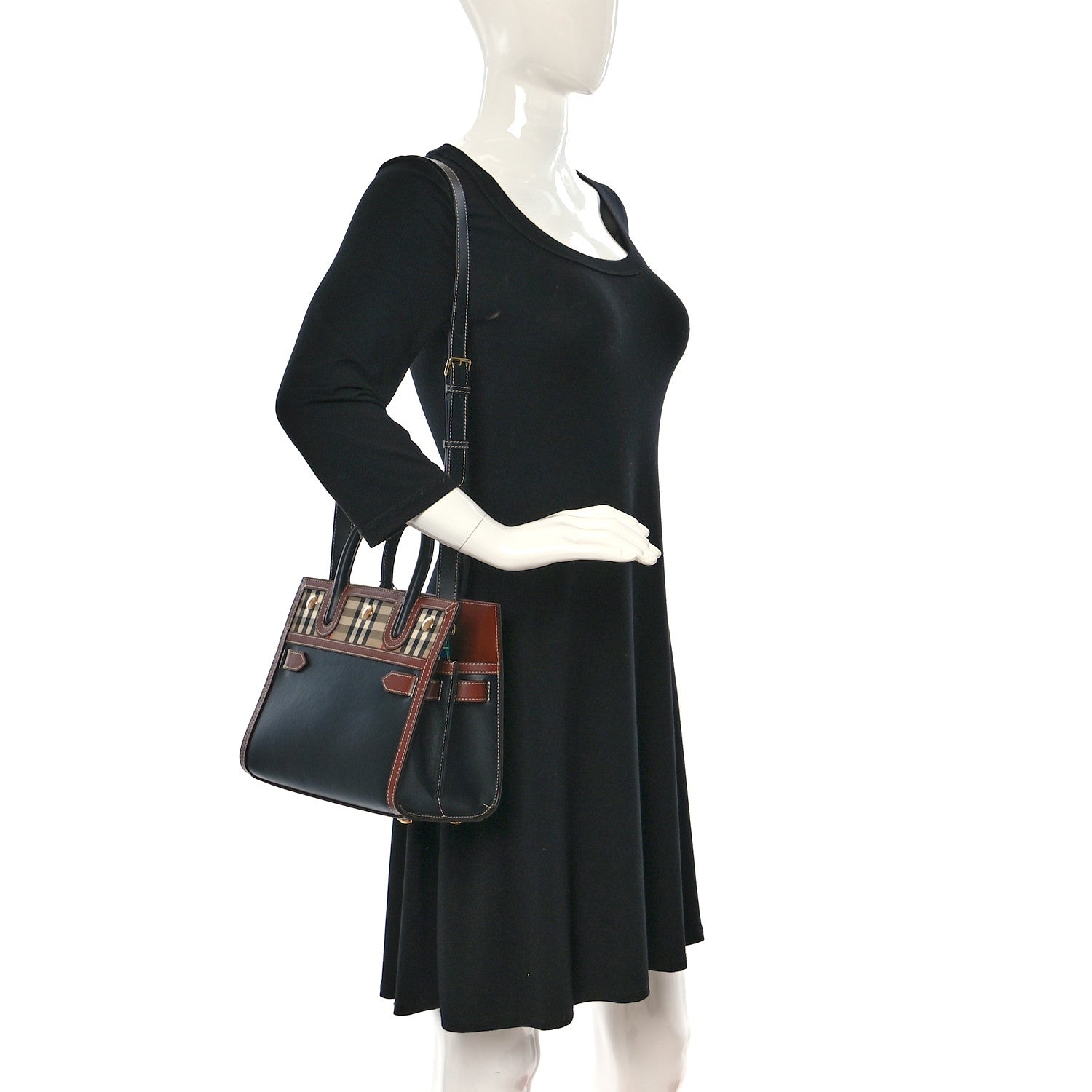 Burberry Calfskin Vintage Check Mini Two Handle Title Bag Black 2 of 11