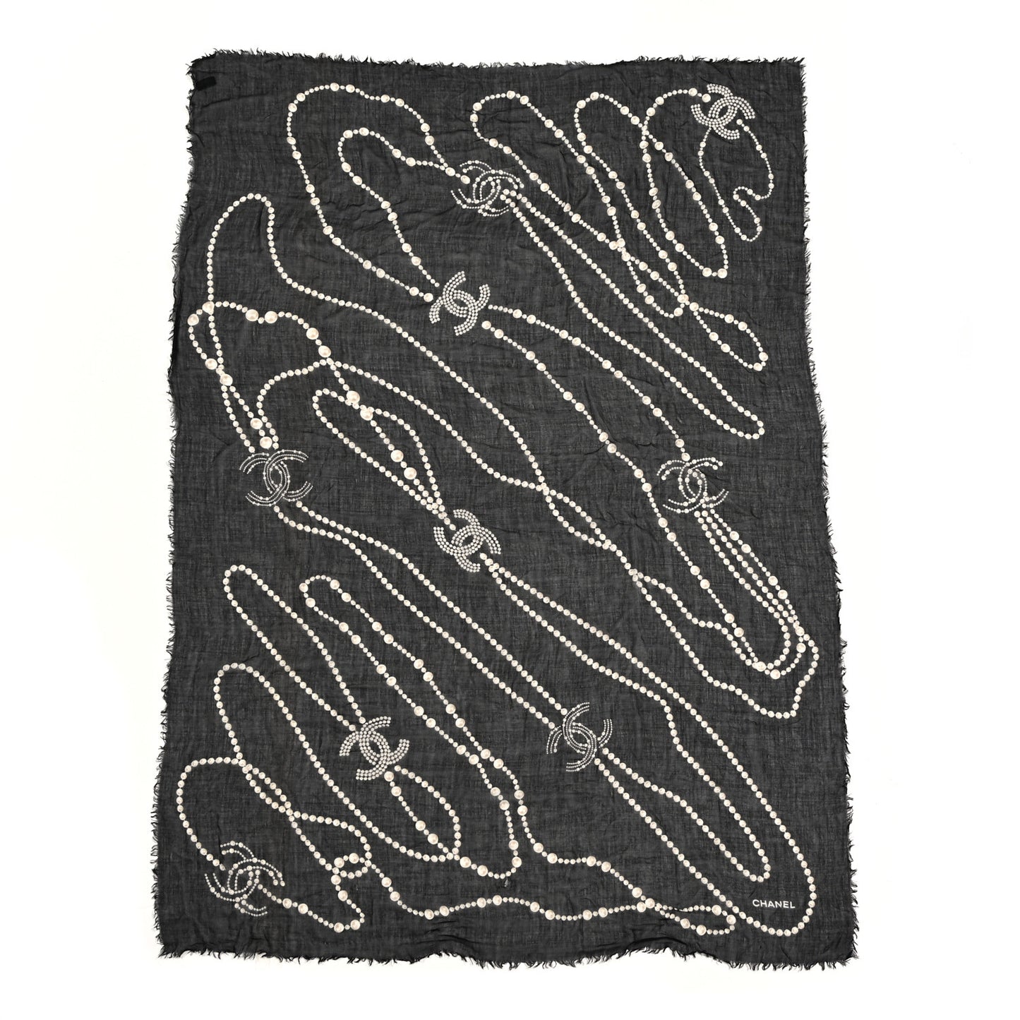 Cashmere Silk CC Pearl Stole Black White