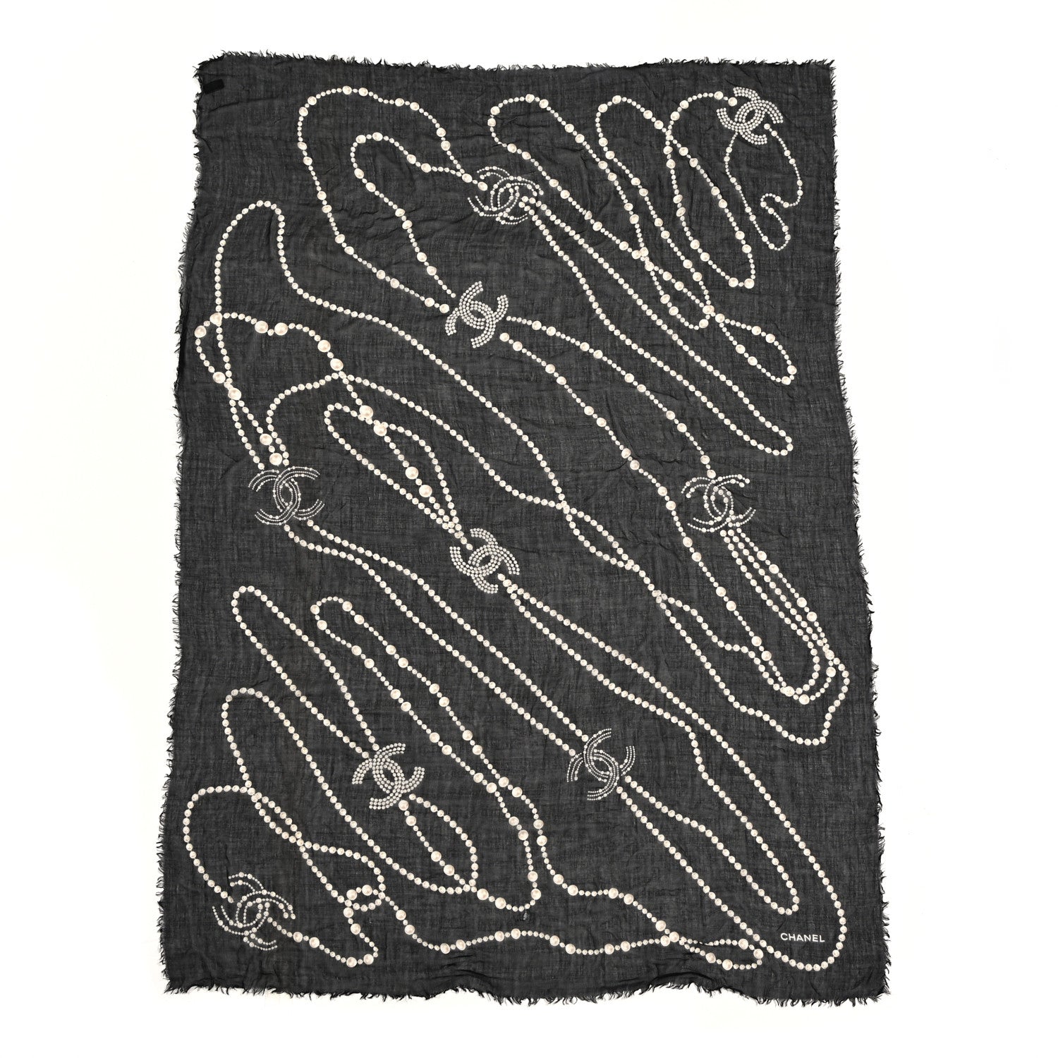 Chanel Cashmere Silk CC Pearl Stole Black White 1 of 6