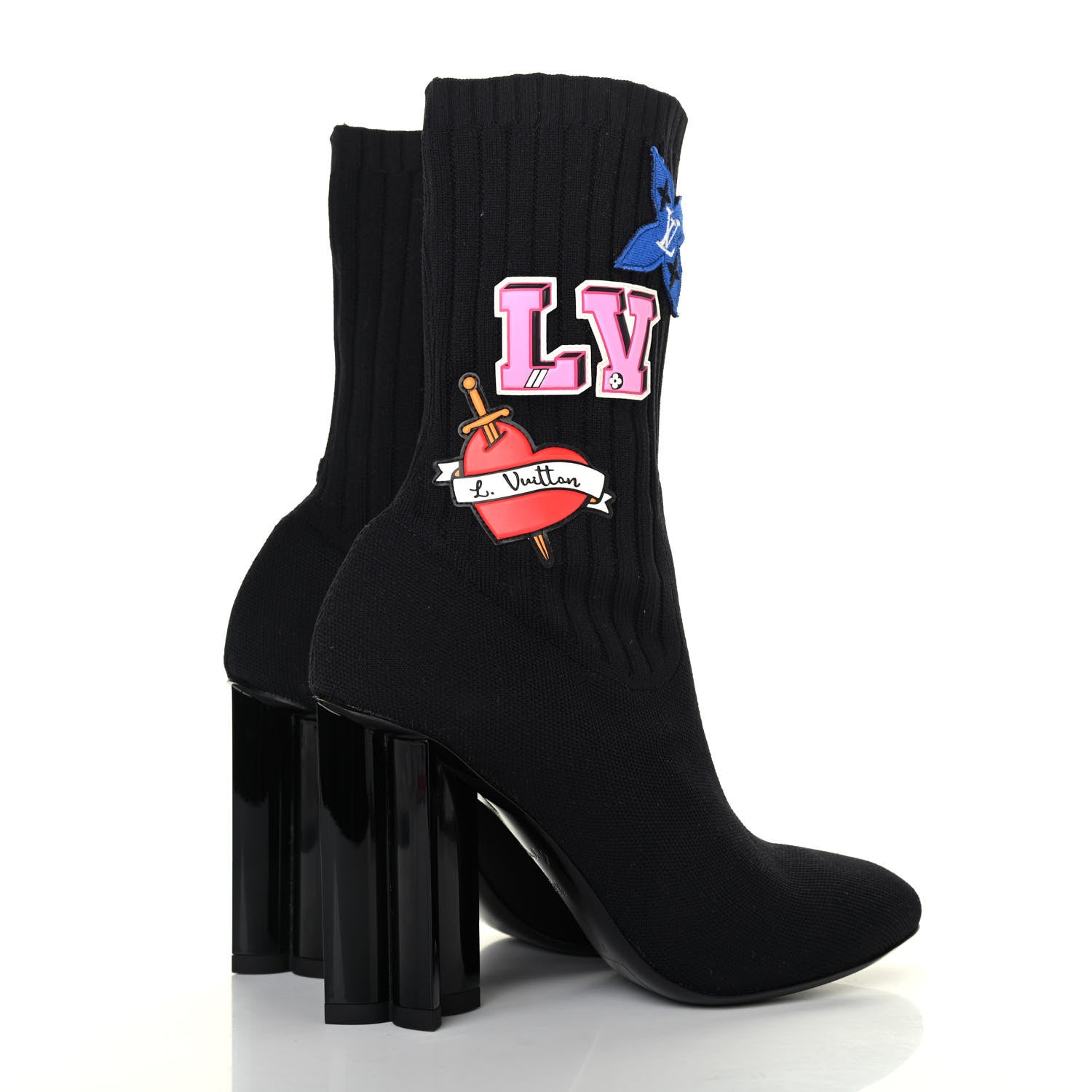 Louis Vuitton Stretch Fabric LV Black Heart Sock Ankle Boots 37.5 Black 3 of 4