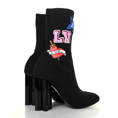 Louis Vuitton Stretch Fabric LV Black Heart Sock Ankle Boots 37.5 Black 3 of 4