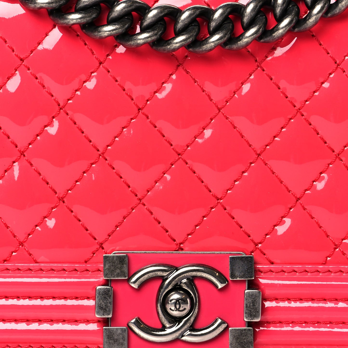 Patent Calfskin Enamel Quilted Medium Boy Flap Dark Pink