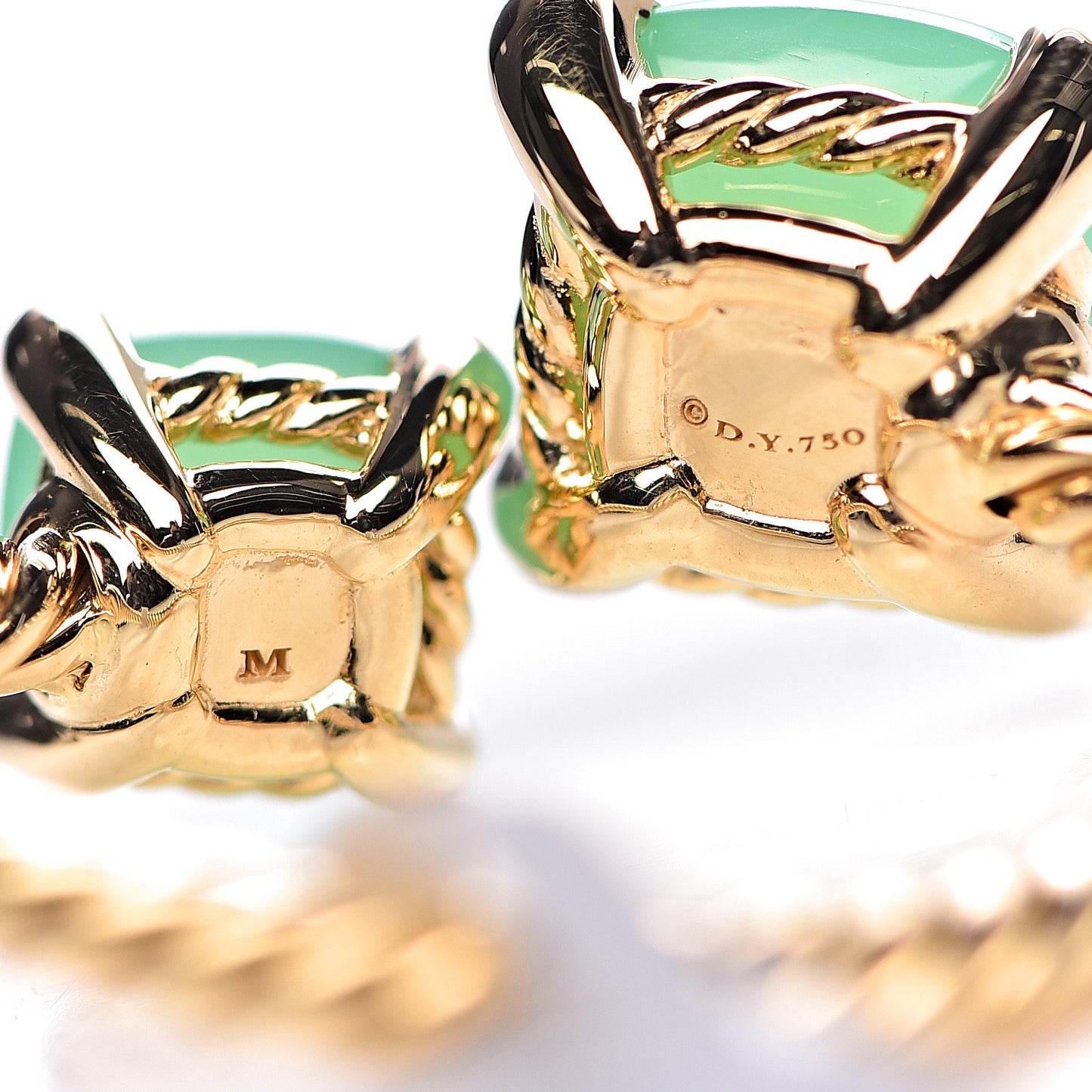 18K Yellow Gold Diamond Chrysoprase Chatelaine Bypass Ring 54 7