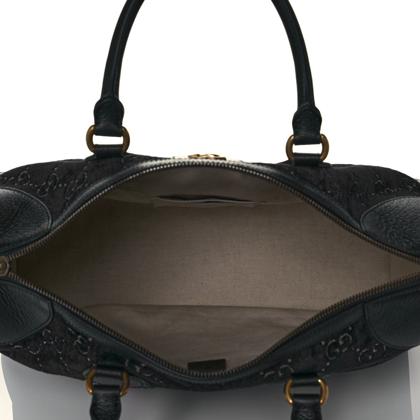 Velvet GG Monogram Textured Calfskin Web Medium Duffle Bag Blue Beige Black