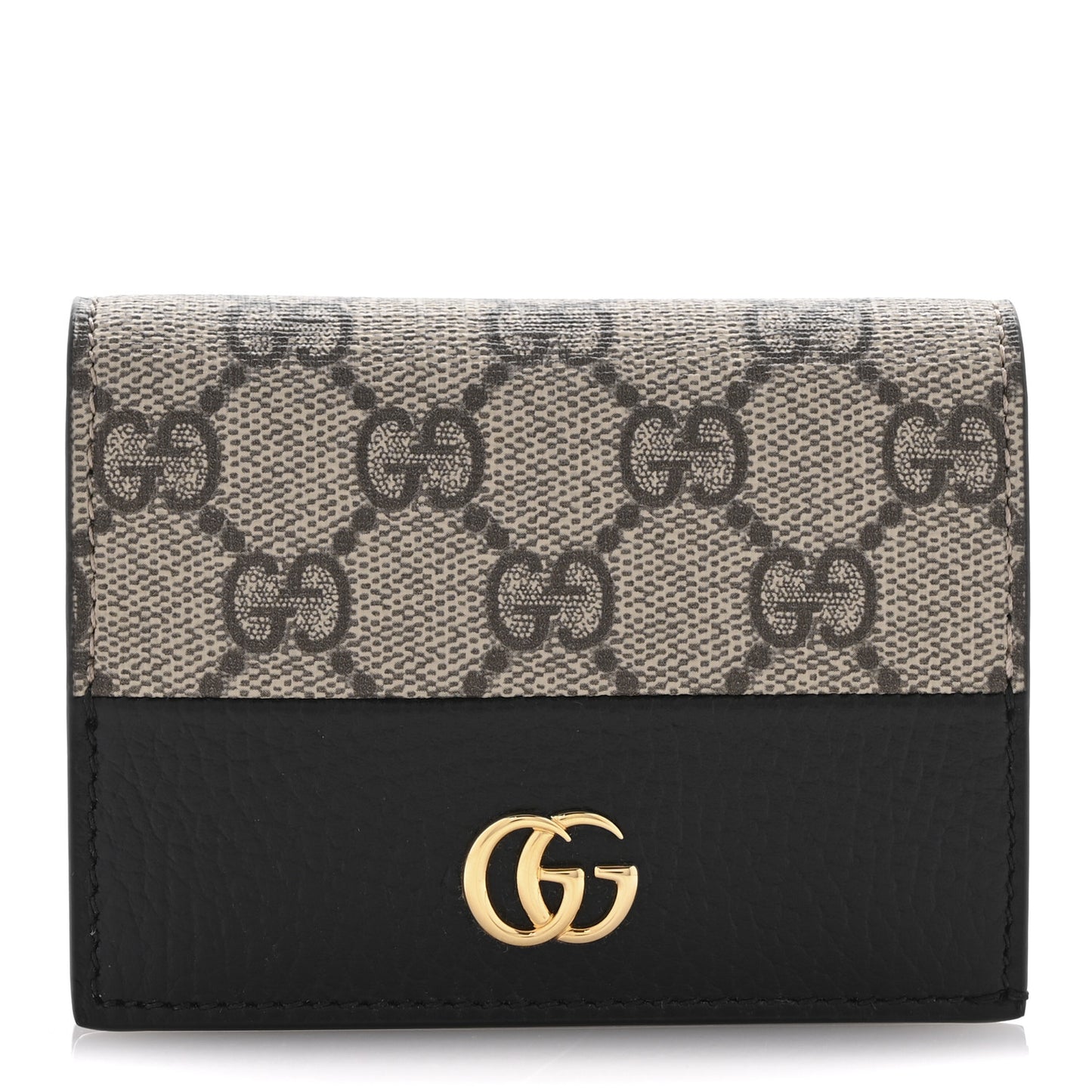 Dollar Calfskin GG Supreme Monogram GG Marmont Card Case Black Beige Ebony
