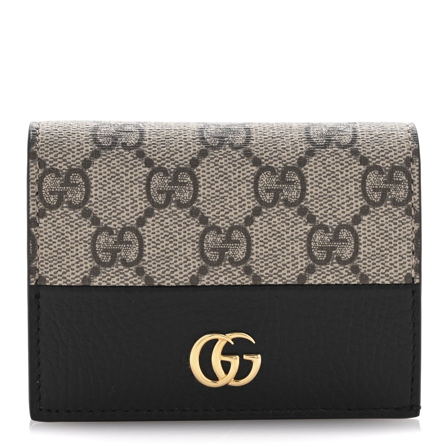 Gucci Dollar Calfskin GG Supreme Monogram GG Marmont Card Case Black Beige Ebony 1 of 9