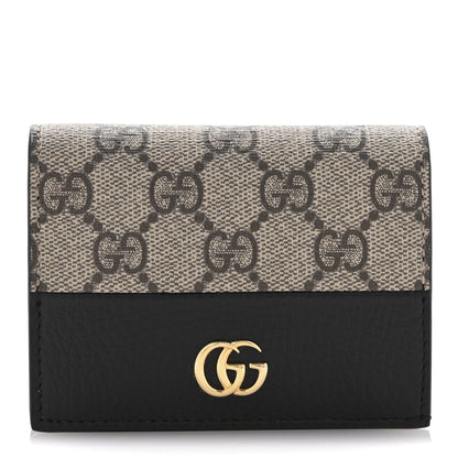 Gucci Dollar Calfskin GG Supreme Monogram GG Marmont Card Case Black Beige Ebony 1 of 9