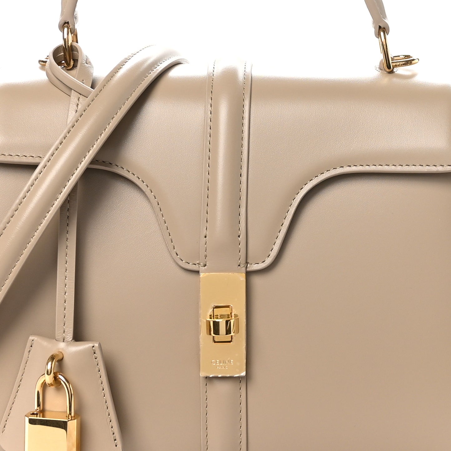 Satinated Calfskin Small 16 Top Handle Bag Beige
