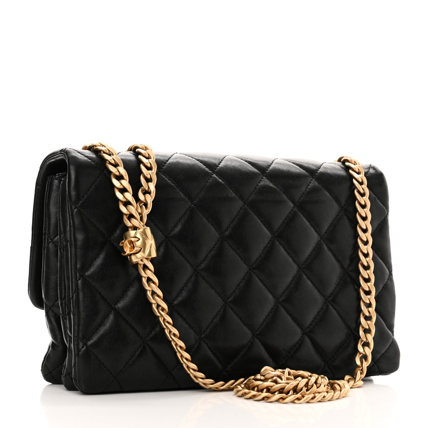 Lambskin Quilted Medium Pillow Crush Flap Bag Black