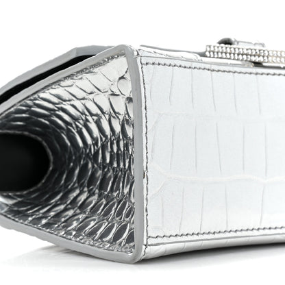 Balenciaga Metallic Calfskin Crocodile Embossed Crystal Hourglass Top Handle Bag XS Silver 10 of 16