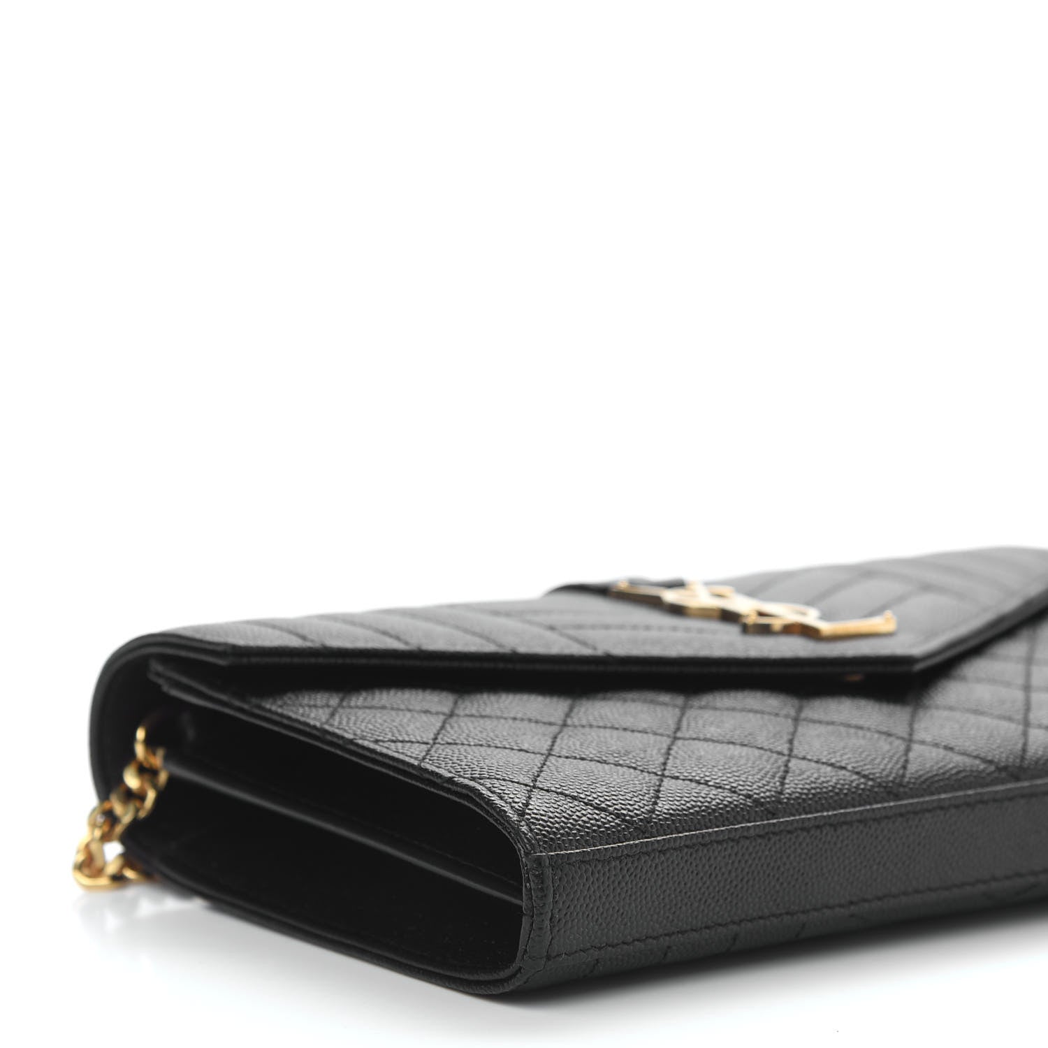Saint Laurent Grain De Poudre Mixed Matelasse Triquilt Monogram Chain Wallet Black 7 of 8