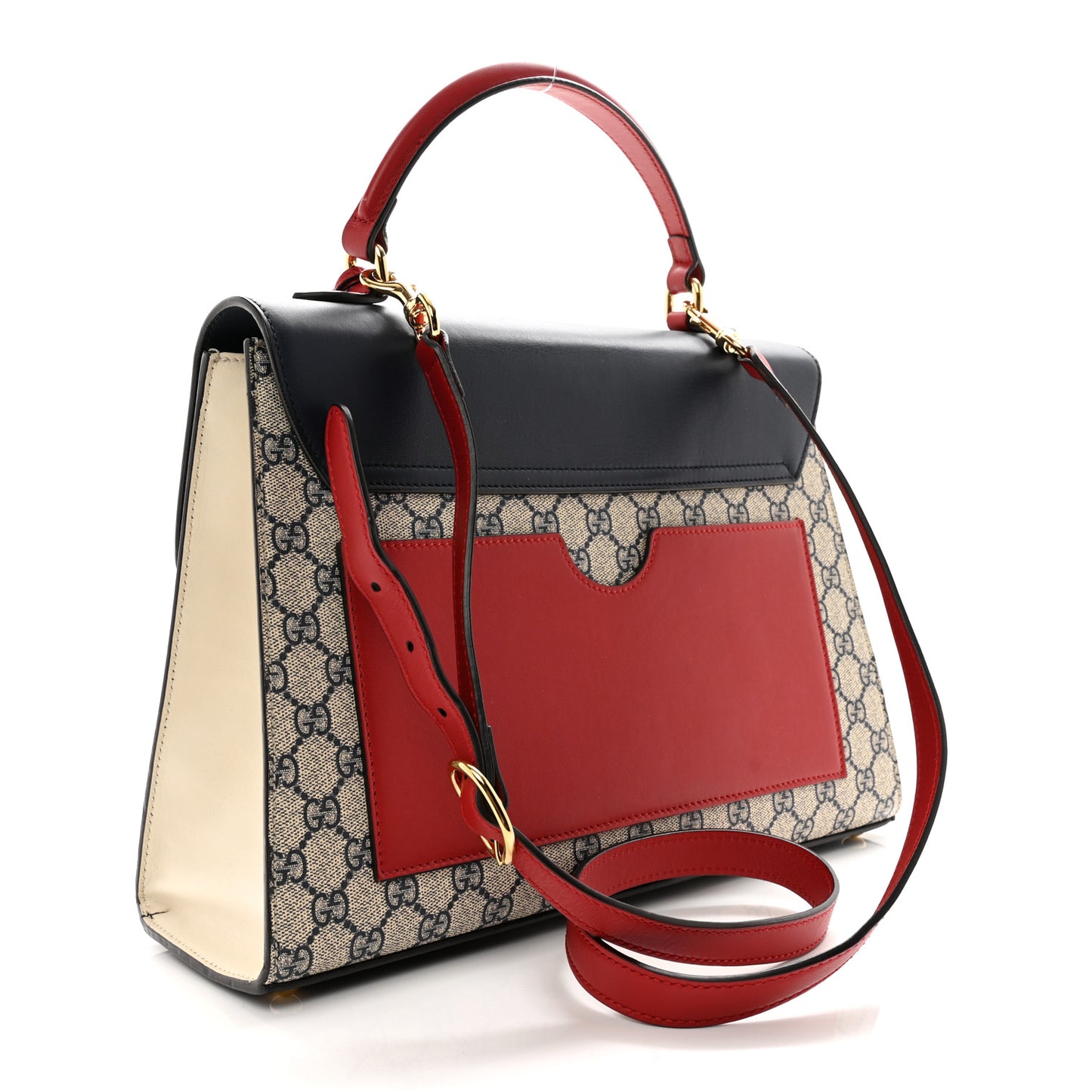 GG Supreme Monogram Calfskin Medium Padlock Top Handle Bag Beige Blue Mystic White Hibiscus Red