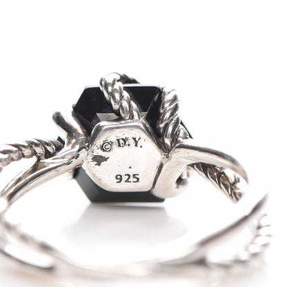 David Yurman Sterling Silver Diamond Black Onyx 10mm Cable Wrap Ring 53.5 6.75 4 of 4