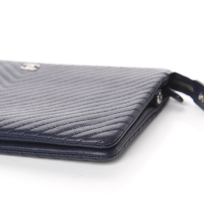 Chanel Caviar Chevron Quilted Large Zipped Clutch Navy 11 of 11